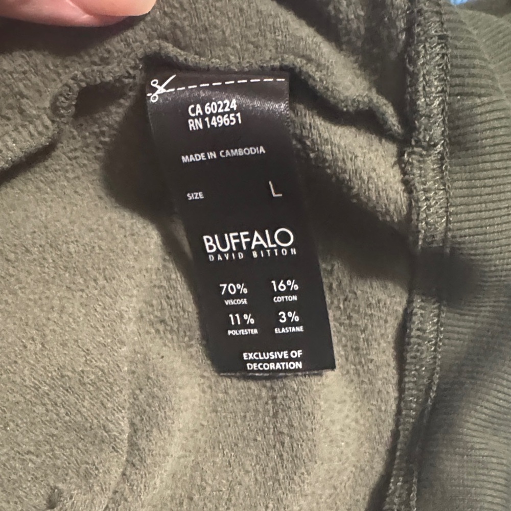 Buffalo David Bitton Brand Olive Green Hoodie with White Drawstrings Size Large - Picture 7 of 8